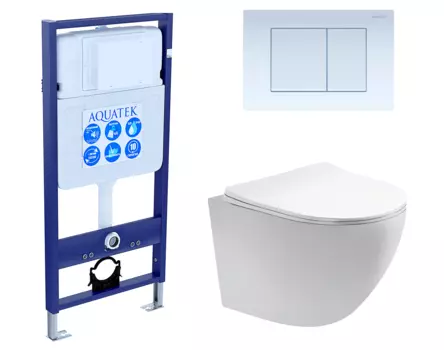 Комплект 3 в 1 инсталляция Акватек Standart 50 + Унитаз подвесной Акватек Европа AQ1900-00 с кнопкой белой INS-0000012 + AQ1900-00 + KDI-0000009