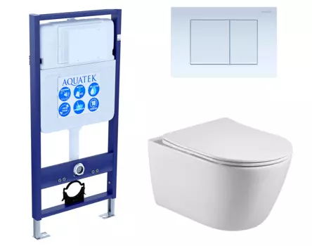 Комплект 3 в 1 инсталляция Акватек Standart 50 + Унитаз подвесной Акватек Вега AQ1905-00 с кнопкой белой INS-0000012 + AQ1905-00 + KDI-0000009