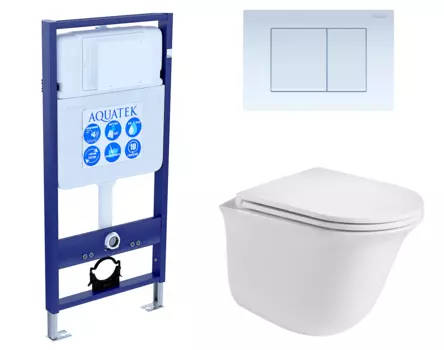 Комплект 3 в 1 инсталляция Акватек Standart 50 + Подвесной унитаз WeltWasser Telbach 004 GL-WT с кнопкой белой INS-0000012 + 10000003668 + KDI-0000009