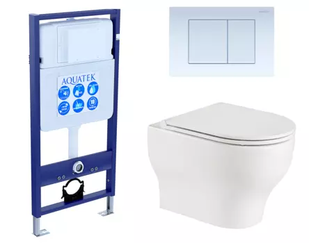Комплект 3 в 1 инсталляция Акватек Standart 50 + Подвесной унитаз WeltWasser Erlenbach 004 GL-WT с кнопкой белой INS-0000012 + 10000003807 + KDI-0000009