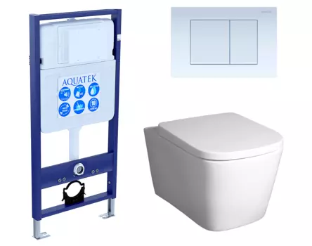 Комплект 3 в 1 инсталляция Акватек Standart 50 + Унитаз подвесной BelBagno Albano BB120CHR с кнопкой белой INS-0000012 + BB120CHR + BB120SC + KDI-0000009