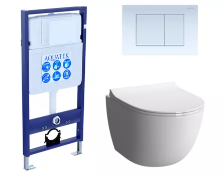 Комплект 3 в 1 инсталляция Акватек Standart 50 + Унитаз подвесной VitrA Sento 7748В003-0075 с кнопкой белой INS-0000012 + 7748B003-0075 + 130-003-009 + KDI-0000009