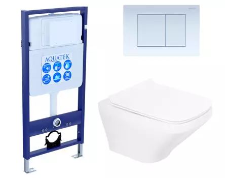 Комплект 3 в 1 инсталляция Акватек Standart 50 + Унитаз подвесной BelBagno Sela BB3201CHR с кнопкой белой INS-0000012 + BB3201CHR + BB3201SC + KDI-0000009