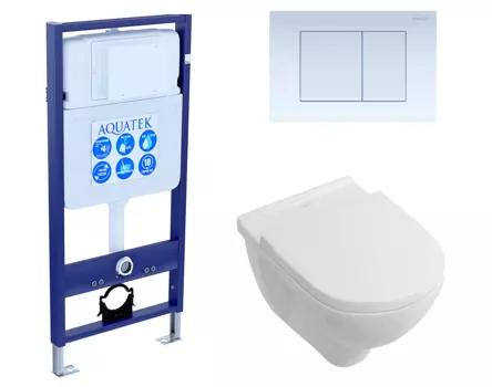 Комплект 3 в 1 инсталляция Акватек Standart 50 + Унитаз подвесной Villeroy & Boch O Novo Directflush с кнопкой белой INS-0000012 + 5660HR01 + KDI-0000009