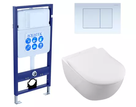 Комплект 3 в 1 инсталляция Акватек Standart 50 + Унитаз подвесной Villeroy & Boch Subway 2.0 с кнопкой белой INS-0000012 + 5614R201 + KDI-0000009