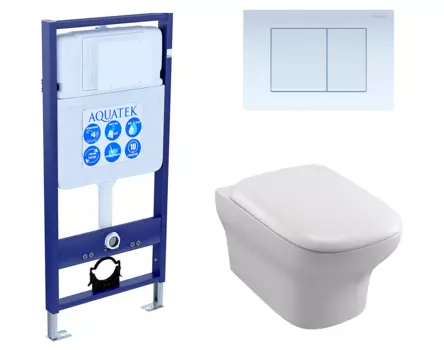 Комплект 3 в 1 инсталляция Акватек Standart 50 + Унитаз подвесной Jacob Delafon Vox EDM102-00 с кнопкой белой INS-0000012 + EDM102-00 + E20142-00 + KDI-0000009