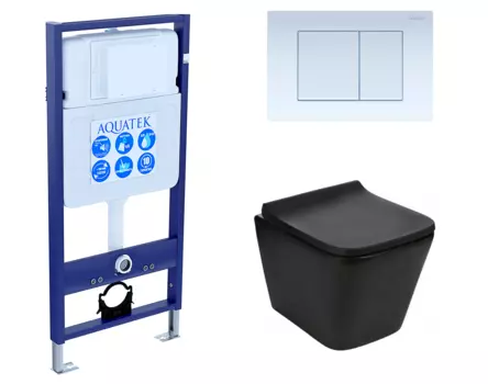 Комплект 3 в 1 инсталляция Акватек Standart 50 + Подвесной унитаз WeltWasser Gelbach 041 MT-BL черный с кнопкой белой INS-0000012 + 10000008262 + KDI-0000009