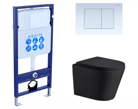 Комплект 3 в 1 инсталляция Акватек Standart 50 + Подвесной унитаз WeltWasser Salzbach 043 MT-BL черный с кнопкой белой INS-0000012 + 10000008258 + KDI-0000009
