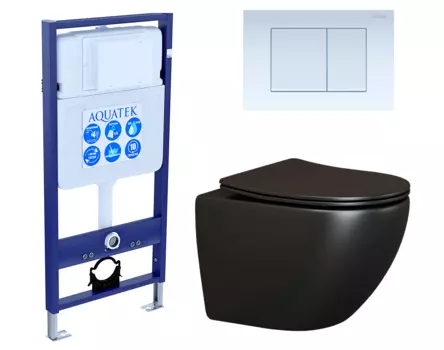 Комплект 3 в 1 инсталляция Акватек Standart 50 + Унитаз подвесной Ceramica Nova Metropol CN4002MB черный с кнопкой белой INS-0000012 + CN4002MB + KDI-0000009