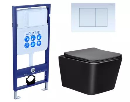 Комплект 3 в 1 инсталляция Акватек Standart 50 + Унитаз Vincea Q-Line VT1-12MB черный с кнопкой белой INS-0000012 + VT1-12MB + KDI-0000009