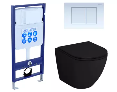 Комплект 3 в 1 инсталляция Акватек Standart 50 + Унитаз подвесной Grossman GR-4455BMS черный с кнопкой белой INS-0000012 + GR-4455BMS + KDI-0000009