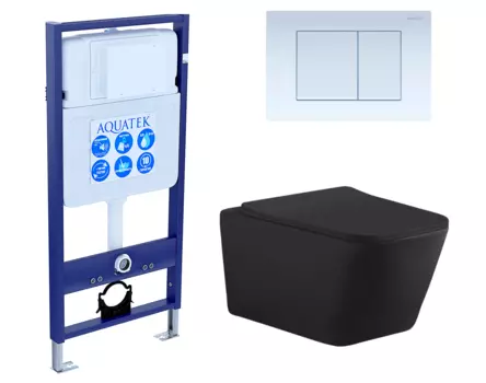 Комплект 3 в 1 инсталляция Акватек Standart 50 + Унитаз подвесной Aquanet Tavr-W BW 287011 черный с кнопкой белой INS-0000012 + 287011 + KDI-00000009