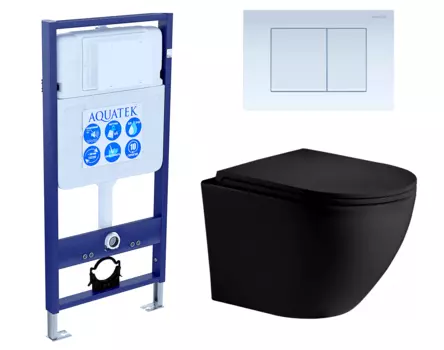 Комплект 3 в 1 инсталляция Акватек Standart 50 + Унитаз подвесной Weltwasser WW Merzbach 043 MT-BL черный с кнопкой белой INS-0000012 + 10000008255 + KDI-0000009