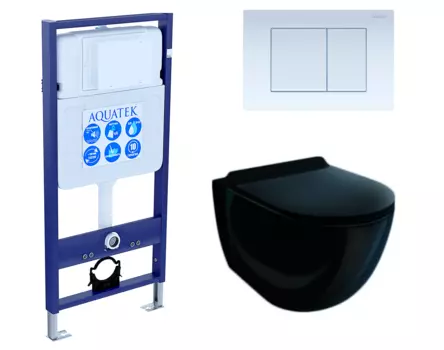 Комплект 3 в 1 инсталляция Акватек Standart 50 + Унитаз подвесной Esbano Garcia ESUPGARCB чёрный с кнопкой белой INS-0000012 + ESUPGARCB + KDI-0000009