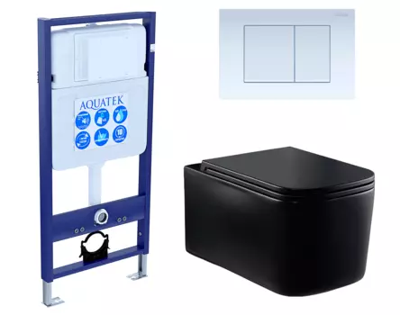 Комплект 3 в 1 инсталляция Акватек Standart 50 + Унитаз Vincea Ultra Rimless VT1-32MB черный с кнопкой белой INS-0000012 + VT1-32MB + KDI-0000009