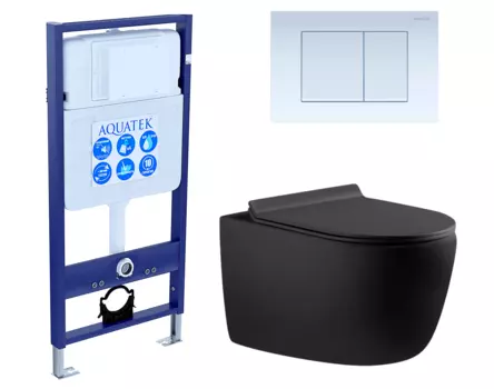 Комплект 3 в 1 инсталляция Акватек Standart 50 + Унитаз подвесной Aquanet Cetus 287008 черный с кнопкой белой INS-0000012 + 287008 + KDI-0000009