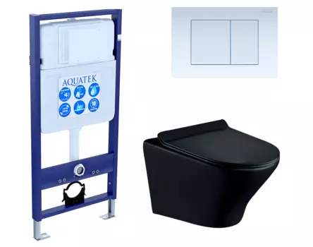 Комплект 3 в 1 инсталляция Акватек Standart 50 + Унитаз подвесной Esbano Aster ESUPASTEBM черный с кнопкой белой INS-0000012 + ESUPASTEBM + KDI-0000009