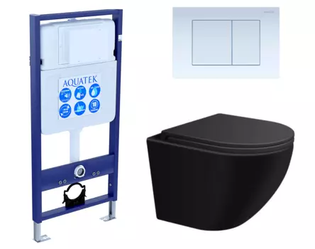 Комплект 3 в 1 инсталляция Акватек Standart 50 + Подвесной унитаз SinteSi EVI черный с кнопкой белой INS-0000012 + SIN-TS-EVI-151BM + KDI-0000009