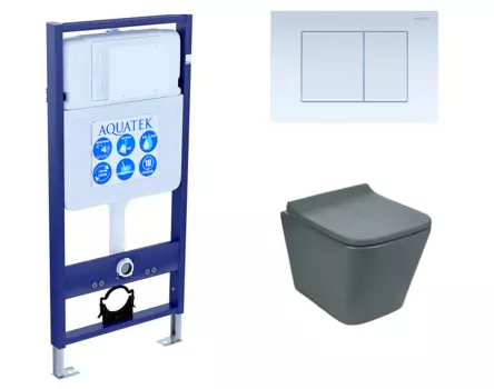 Комплект 3 в 1 инсталляция Акватек Standart 50 + Унитаз подвесной Weltwasser WW SK Gelbach 041 MT-GR серый с кнопкой белой INS-0000012 + 10000008263 + KDI-0000009