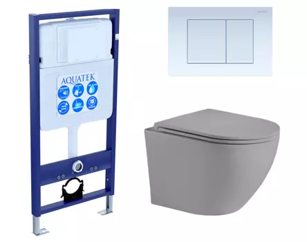Комплект 3 в 1 инсталляция Акватек Standart 50 + Унитаз подвесной Weltwasser WW Merzbach 043 MT-GR серый с кнопкой белой INS-0000012 + 10000003708 + KDI-0000009