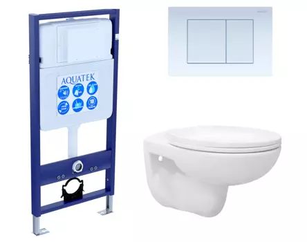 Комплект 3 в 1 инсталляция Акватек Standart 50 + Унитаз подвесной Enio Ekos EN0170571 с кнопкой белой INS-0000012 + EN0170571 + KDI-0000009