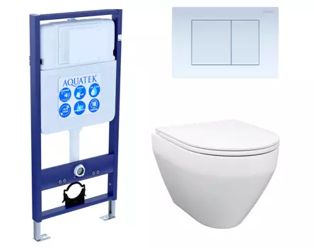 Комплект 3 в 1 инсталляция Акватек Standart 50 + Унитаз подвесной Enio Cono EN2870522 с кнопкой белой INS-0000012 + EN2870522 + KDI-0000009