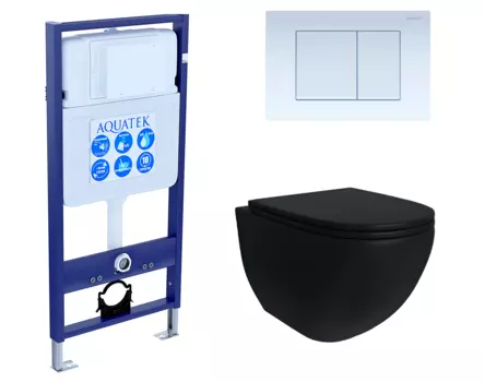 Комплект 3 в 1 инсталляция Акватек Standart 50 + Унитаз подвесной Enio Unico BL EN4105055 черный с кнопкой белой INS-0000012 + EN4105055 + KDI-0000009