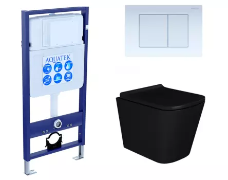 Комплект 3 в 1 инсталляция Акватек Standart 50 + Унитаз подвесной Enio Binario BL EN4180225 черный с кнопкой белой INS-0000012 + EN4180225 + KDI-0000009