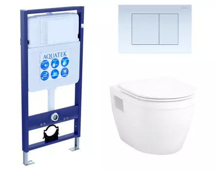 Комплект 3 в 1 инсталляция Акватек Standart 50 + Унитаз подвесной Enio Bolo EN8350034 с кнопкой белой INS-0000012 + EN8350034 + KDI-0000009