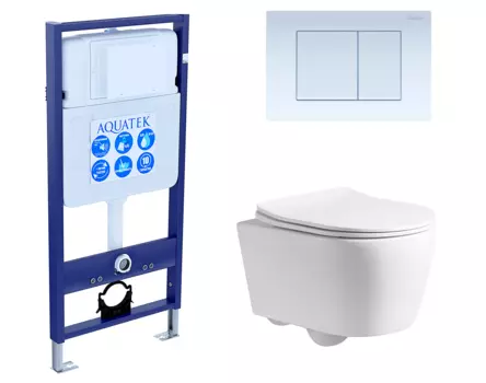 Комплект 3 в 1 инсталляция Акватек Standart 50 + Унитаз подвесной CeruttiSpa Sella PP 9738 с кнопкой белой INS-0000012 + 9738 + KDI-0000009