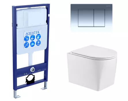 Комплект 3 в 1 инсталляция Акватек Standart 50 + Унитаз подвесной WeltWasser Nesenbach 004 GL-WT с кнопкой хром INS-0000012 + 10000008265 + KDI-0000010