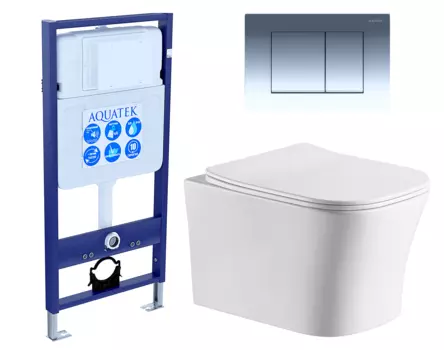 Комплект 3 в 1 инсталляция Акватек Standart 50 + Подвесной унитаз CeruttiSpa Marmolada aria CT7778 с кнопкой хром INS-0000012 + 7778 + KDI-0000010