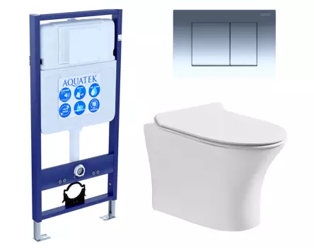 Комплект 3 в 1 инсталляция Акватек Standart 50 + Подвесной безободковый унитаз CeruttiSpa Bernina aria с кнопкой хром INS-0000012 + 7191 + KDI-0000010