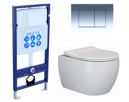 Комплект 3 в 1 инсталляция Акватек Standart 50 + Унитаз подвесной Ceramica Nova Play CN3001 с кнопкой хром INS-0000012 + CN3001 + KDI-0000010