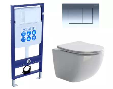 Комплект 3 в 1 инсталляция Акватек Standart 50 + Унитаз подвесной Ceramica Nova Forma CN3009 с кнопкой хром INS-0000012 + CN3009 + KDI-0000010