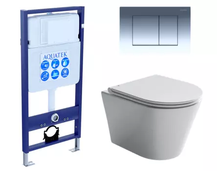 Комплект 3 в 1 инсталляция Акватек Standart 50 + Унитаз подвесной Ceramica Nova Forma CN3011 с кнопкой хром INS-0000012 + CN3011 + KDI-0000010