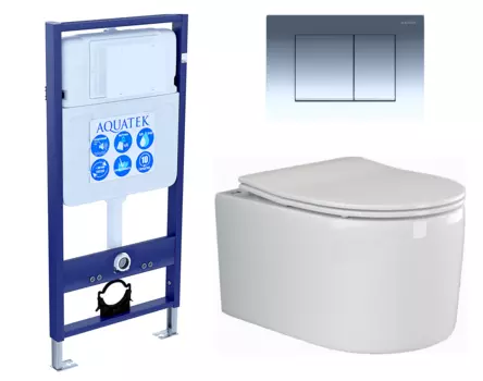 Комплект 3 в 1 инсталляция Акватек Standart 50 + Унитаз подвесной Ceramica Nova Moments CN3003 с кнопкой хром INS-0000012 + CN3003 + KDI-0000010