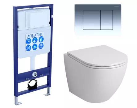 Комплект 3 в 1 инсталляция Акватек Standart 50 + Унитаз подвесной Grossman GR-4455S с кнопкой хром INS-0000012 + GR-4455S + KDI-0000010