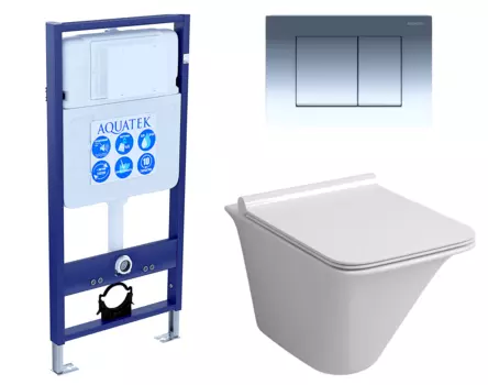 Комплект 3 в 1 инсталляция Акватек Standart 50 + Унитаз подвесной Grossman GR-4413S с кнопкой хром INS-0000012 + GR-4413S + KDI-0000010