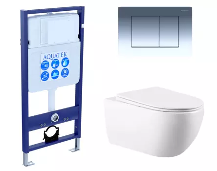 Комплект 3 в 1 инсталляция Акватек Standart 50 + Унитаз подвесной Vincea Evo VT1-34 с кнопкой хром INS-0000012 + VT1-34 + KDI-0000010