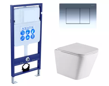 Комплект 3 в 1 инсталляция Акватек Standart 50 + Подвесной унитаз WeltWasser Gelbach 043 GL-WT с кнопкой хром INS-0000012 + 10000011749 + KDI-0000010
