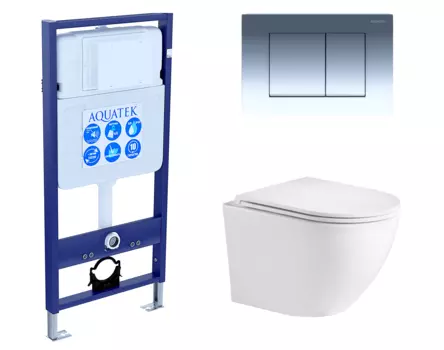 Комплект 3 в 1 инсталляция Акватек Standart 50 + Подвесной унитаз WeltWasser Merzbach 043 GL-WT с кнопкой хром INS-0000012 + 10000008254 + KDI-0000010
