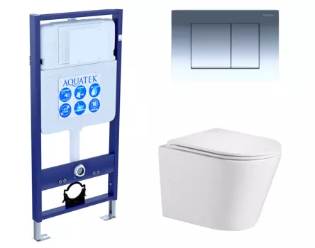 Комплект 3 в 1 инсталляция Акватек Standart 50 + Подвесной унитаз WeltWasser Salzbach 043 GL-WT с кнопкой хром INS-0000012 + 10000008257 + KDI-0000010