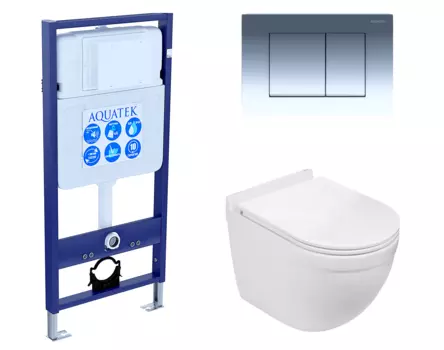 Комплект 3 в 1 инсталляция Акватек Standart 50 + Подвесной унитаз WeltWasser Heimbach 043 GL-WT с кнопкой хром INS-0000012 + 10000008260 + KDI-0000010