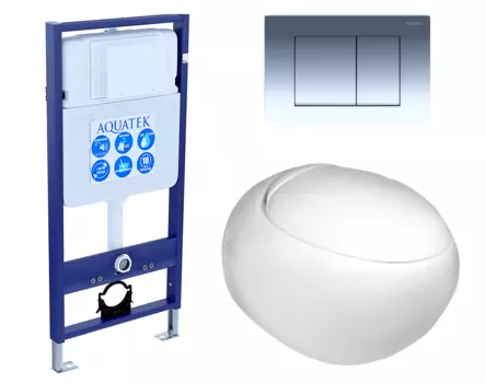 Комплект 3 в 1 инсталляция Акватек Standart 50 + Подвесной унитаз WeltWasser Jeckenbach с кнопкой хром INS-0000012 + 10000003809 + KDI-0000010