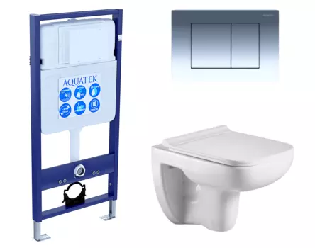 Комплект 3 в 1 инсталляция Акватек Standart 50 + Подвесной унитаз WeltWasser Kehlbach 004 GL-WT с кнопкой хром INS-0000012 + 10000003810 + KDI-0000010