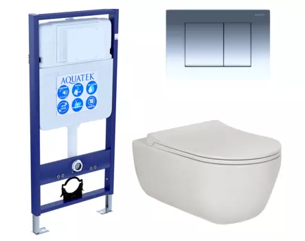 Комплект 3 в 1 инсталляция Акватек Standart 50 + Унитаз подвесной Berges Wasserhaus Ego XL 082118 с кнопкой хром INS-0000012 + 082118 + KDI-0000010