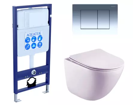 Комплект 3 в 1 инсталляция Акватек Standart 50 + Унитаз подвесной Esbano Lotus ESUPLOTUW с кнопкой хром INS-0000012 + ESUPLOTUW + KDI-0000010