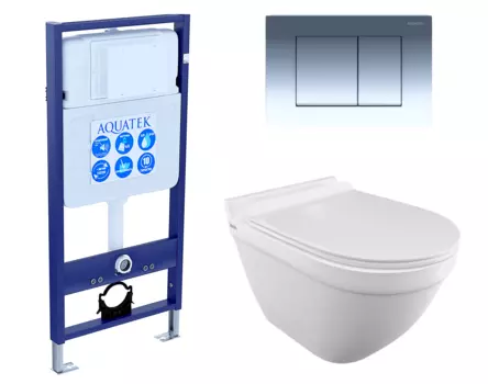 Комплект 3 в 1 инсталляция Акватек Standart 50 + Унитаз подвесной Iddis Cloud CLORDSEi25 с кнопкой хром INS-0000012 + CLORDSEi25 + KDI-0000010