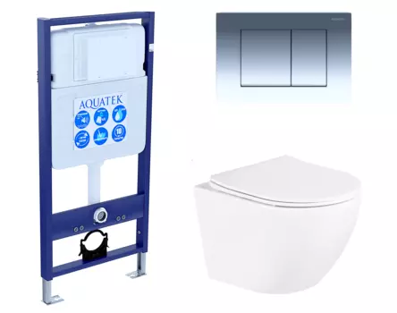 Комплект 3 в 1 инсталляция Акватек Standart 50 + Унитаз подвесной BelBagno Uno BB3105CHR/SC с кнопкой хром INS-0000012 + BB3105CHR/SC + KDI-0000010